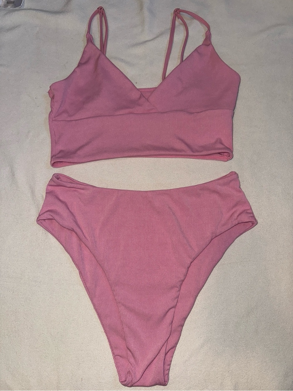 Pink Ribbed Two-Piece Bikini Set